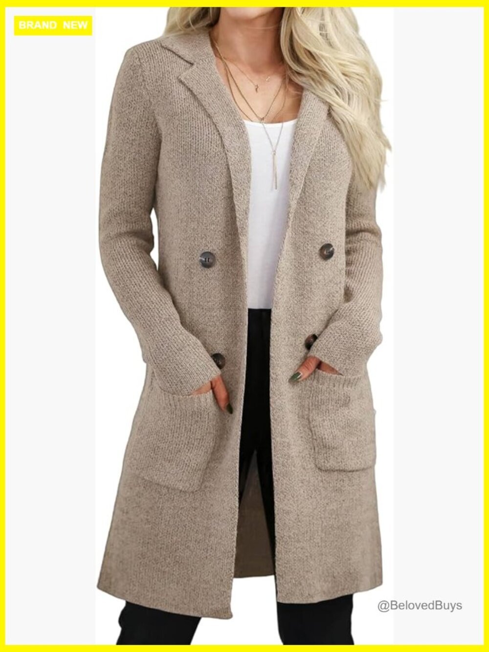 Long Open Front Cardigan Sweater Dressy Casual Jacket with Pockets